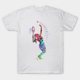 Girl Tennis Watercolor Painting Art Print Gifts T-Shirt